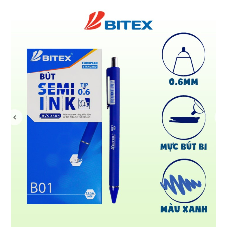 Bút Bi Bitex B-B01 Nét 0.6mm Semi Ink Nhiều Màu Mực | Shopee Việt Nam