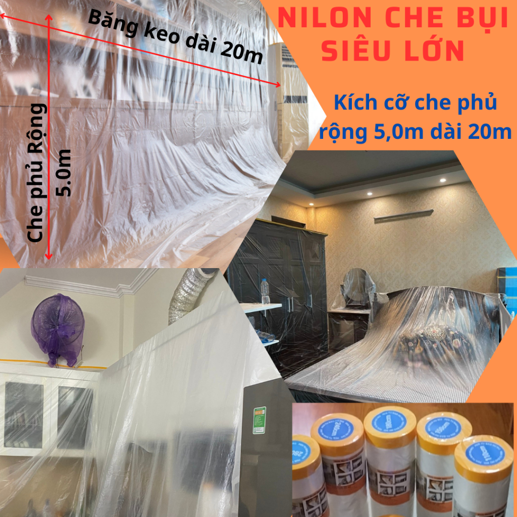 NILON 2mx15m, Cuộn nilong phủ đồ đạc, chống bụi NYLON-MÀN CHE SƠN CÓ BĂNG  KEO 1 MẶT, NILON CHE CHẮN CHE PHỦ NỘI THẤTMàng bọc nilon đa năng, che phủ,  ngăn bụi