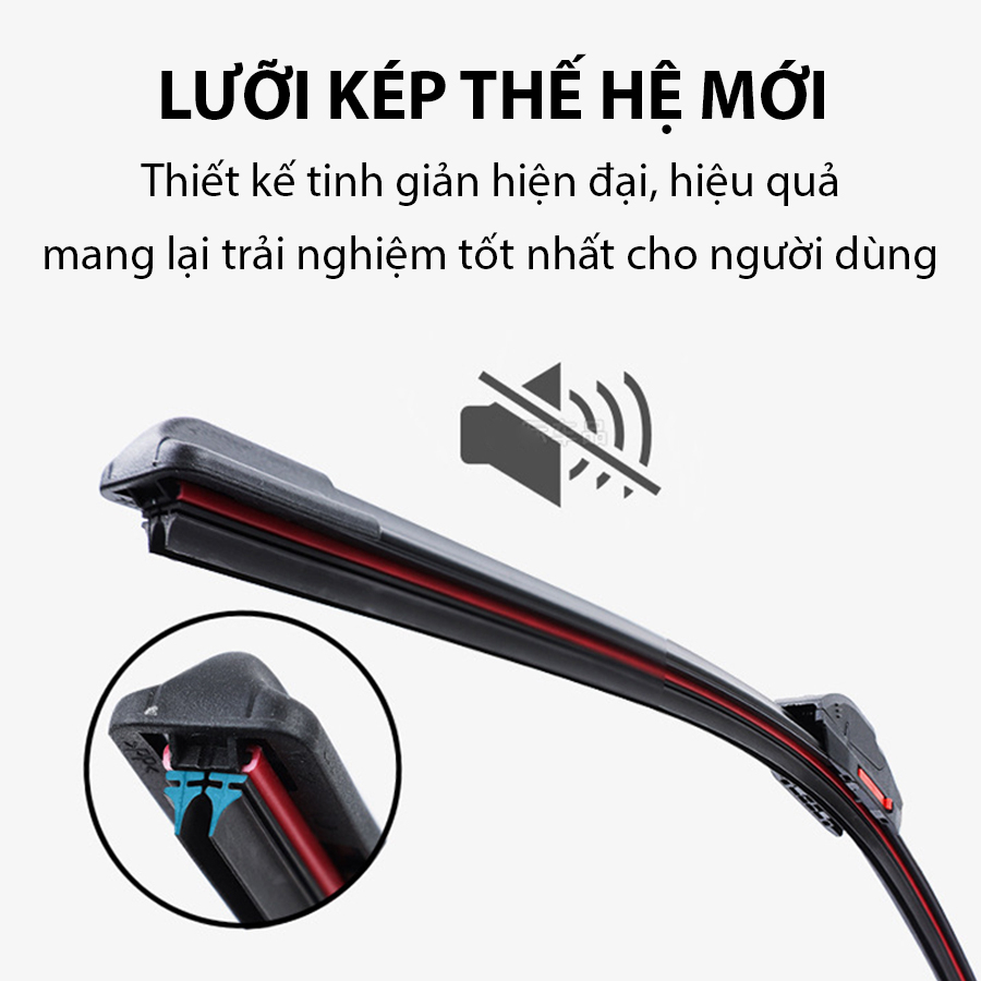 Gạt mưa LƯỠI KÉP silicon cao cấp, thanh gạt kính nước mưa oto xe hơi 2 lưỡi khung mềm đa năng gat mua luoikep