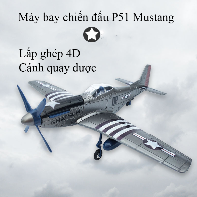 Đồ chơi mô hình lắp ghép 4D KAVY máy bay trực thăng phi cơ chiến đấu P51-AMERICAN trong thế chiến 2