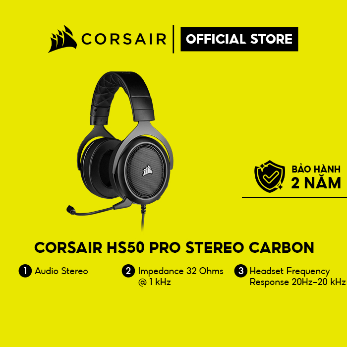 [Mã ELCL7 giảm 7% đơn 300K] Tai nghe Corsair HS50 PRO Stereo Carbon