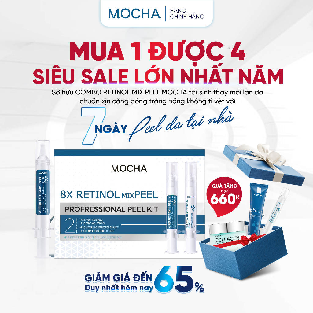 (Đã bán 527) Peel Da Mocha Retinol Mix Peel Siêu Vi Tảo, Combo Peel Tại Nhà Mua 1 Được 4