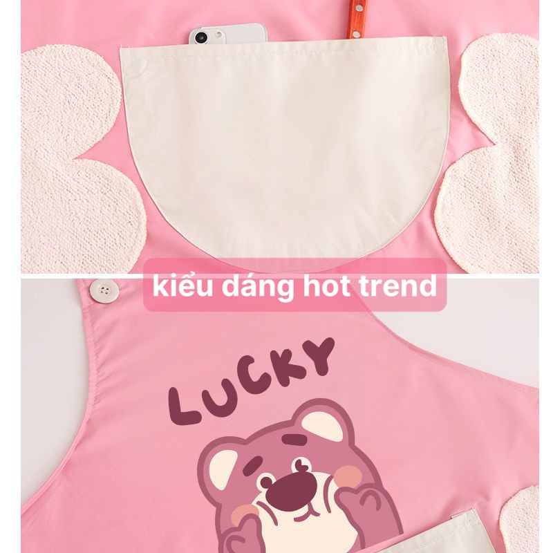 TẠP DỀ CHỐNG THẤM NƯỚC HÌNH GẤU DÂU LOTSO DỄ THƯƠNG - Tạp Dề Nấu Ăn Chống Nước Chống Dầu Túi Đề Điện Thoại Chỗ Lau Tay