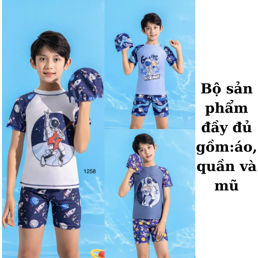 Bộ đồ bơi bé trai quần áo bơi đi biển trẻ em size đại 20-50kg chất đẹp có mũ