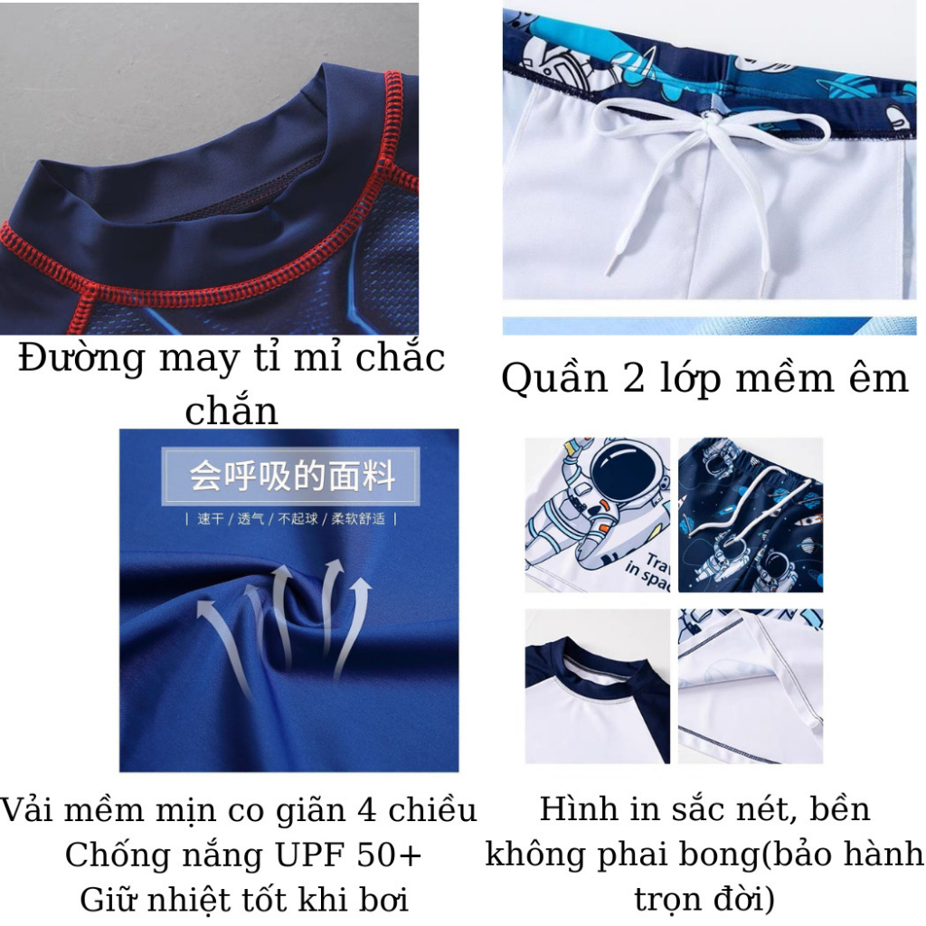 Bộ đồ bơi bé trai quần áo bơi đi biển trẻ em size đại 20-50kg chất đẹp có mũ