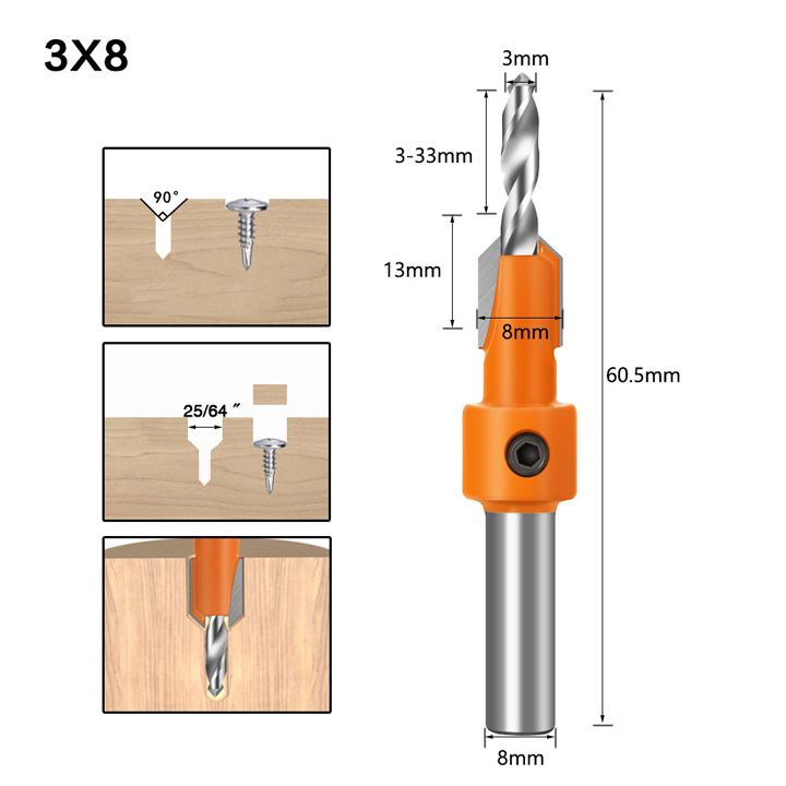 Mũi khoan âm vít gỗ đa năng - mũi khoan mồi âm vít 2 tầng đầu lỗ 3mm đến 8mm