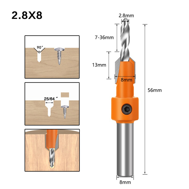 Mũi khoan âm vít gỗ đa năng - mũi khoan mồi âm vít 2 tầng đầu lỗ 3mm đến 8mm