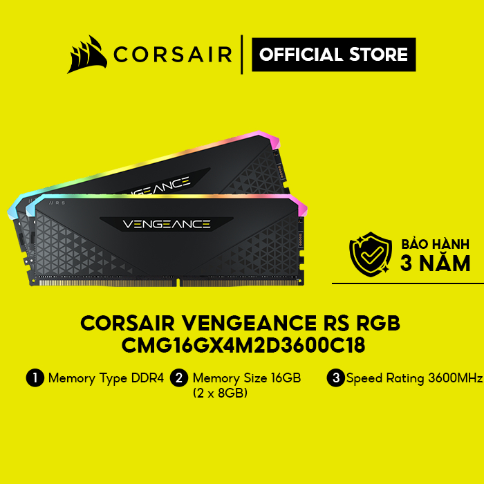 [Mã ELCL7 giảm 7% đơn 300K] Ram PC Corsair Vengeance RS RGB (CMG16GX4M2D3600C18) 16GB (2x8GB) DDR4 3600MHz