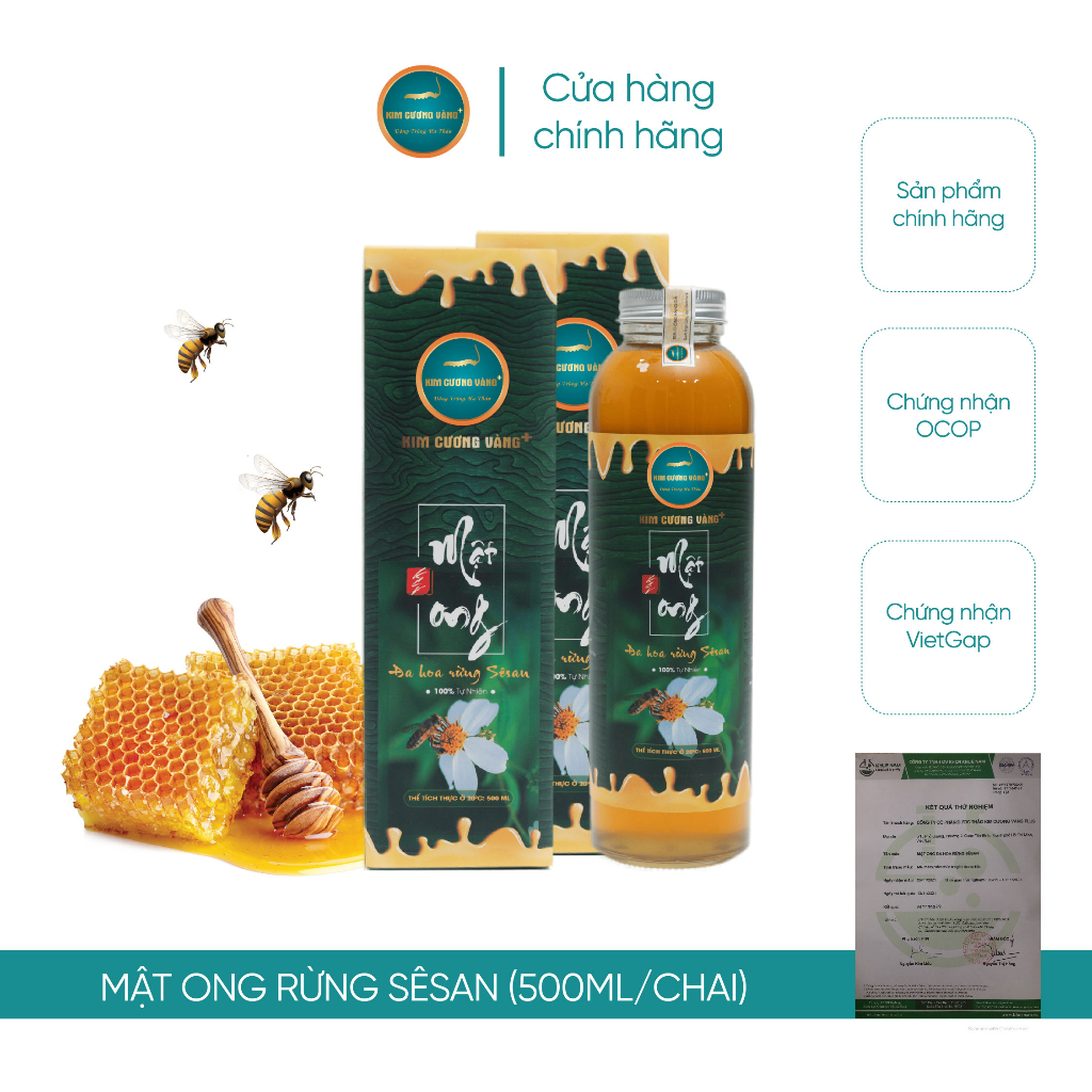 Ảnh Mật Ong Hoa Rừng Tự Nhiên SeSan Nguyên Chất Kim Cương Vàng - Hỗ Trợ Giảm Cân, Sức Khỏe (500ml/Chai) 3