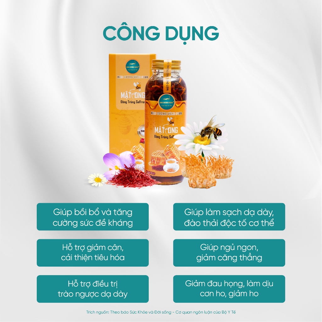 Ảnh Mật Ong Đông Trùng Hạ Thảo Saffron Kim Cương Vàng - Hỗ Trợ Giảm Cân, Cải Thiện Giấc Ngủ (330ml/Chai) 4