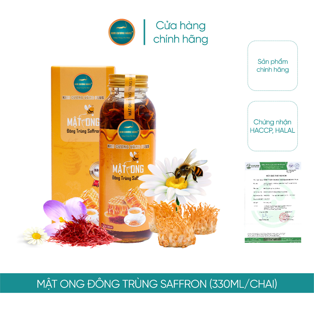 Ảnh Mật Ong Đông Trùng Hạ Thảo Saffron Kim Cương Vàng - Hỗ Trợ Giảm Cân, Cải Thiện Giấc Ngủ (330ml/Chai) 2