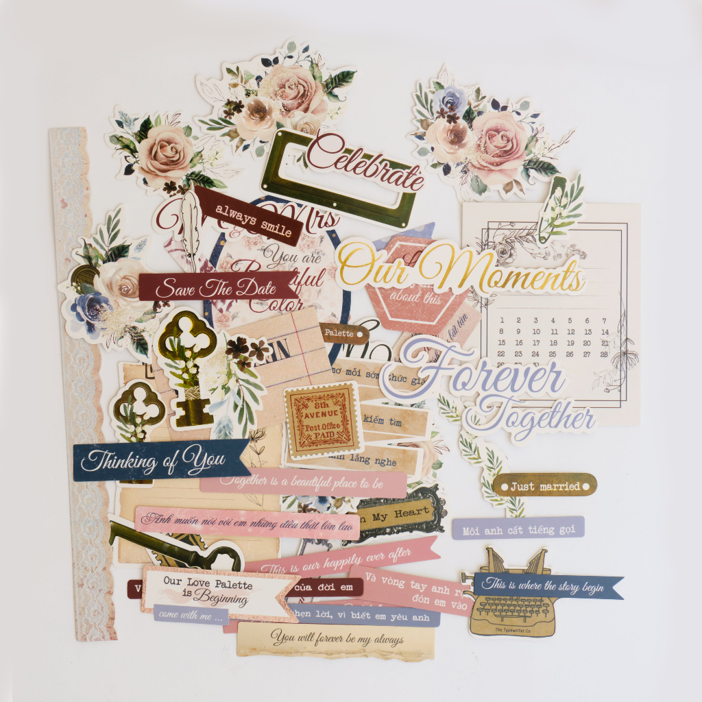 Bộ 55 sticker (hình cắt viền) dùng trang trí sổ, khung ảnh, album_ Love ...