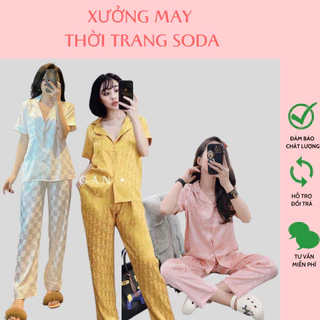 Bộ Pijama Cao Cấp Chất Lụa Gấm Tay Cộc - Quần Dài
