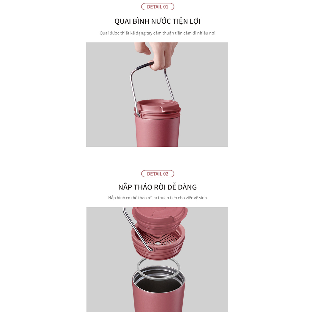 Ly giữ nhiệt LocknLock Bucket Tumbler 540ml Nắp Bật LHC4269 Thép không gỉ 304, có quai xách - K-MALL