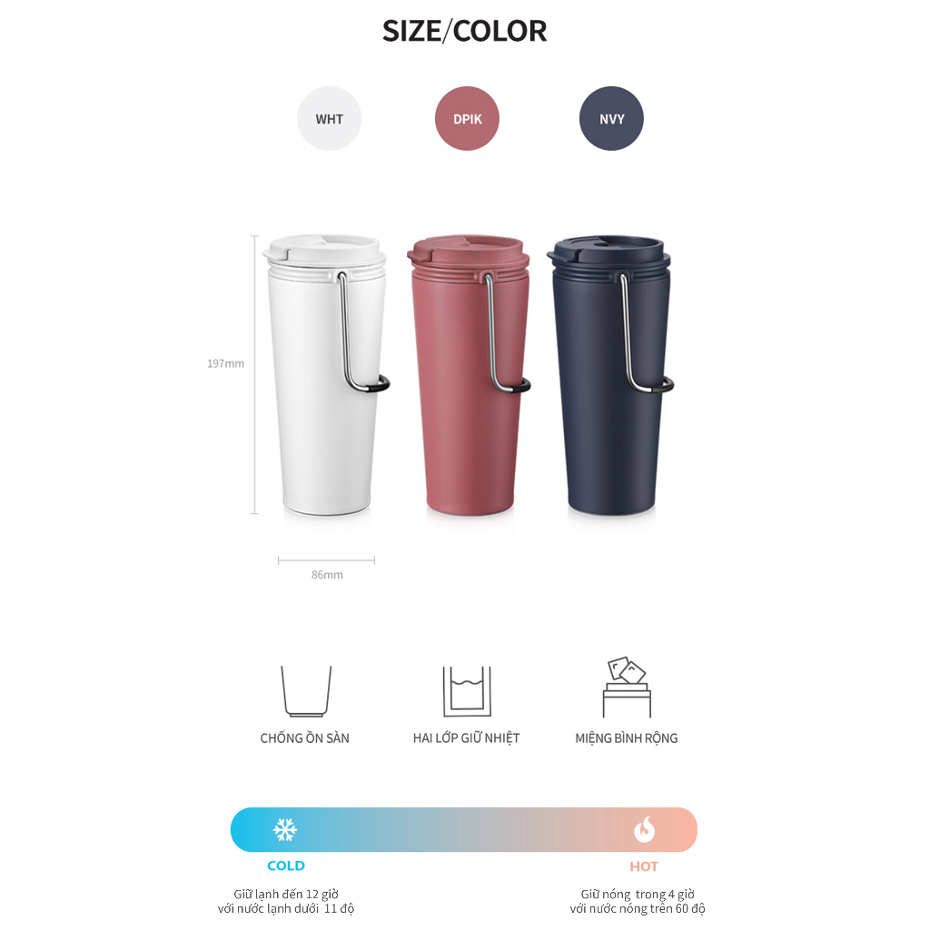 Ly giữ nhiệt LocknLock Bucket Tumbler 540ml Nắp Bật LHC4269 Thép không gỉ 304 ,có quai xách - K-MALL