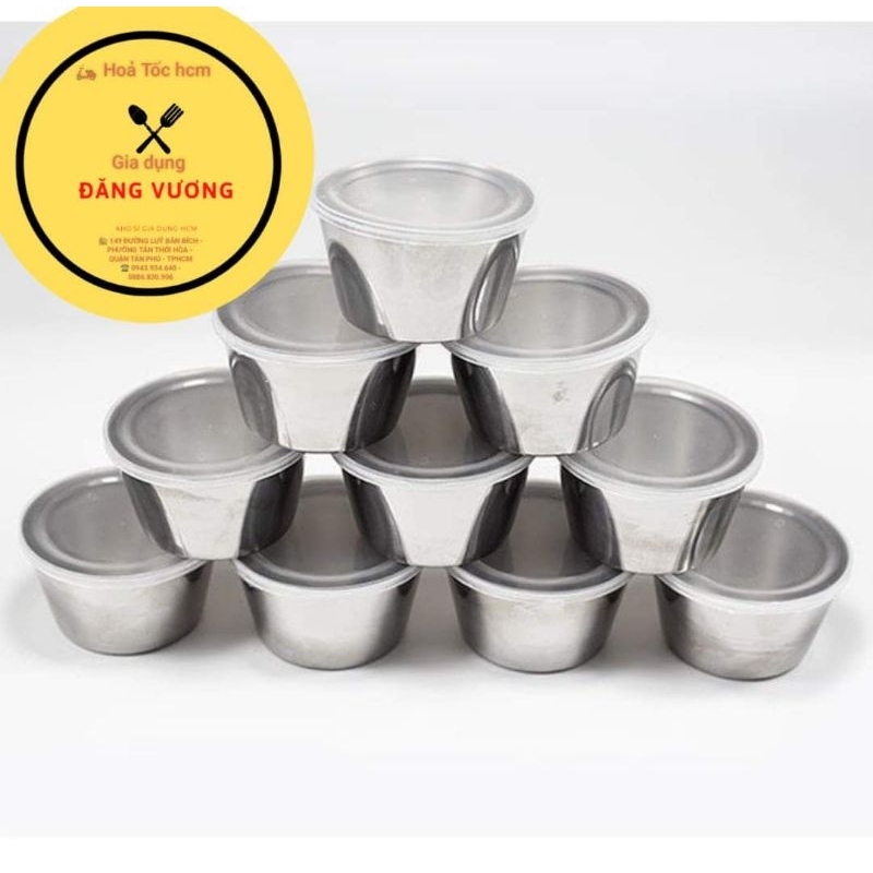 Combo 10 chén inox làm bánh flan có nắp - chén inox 304 | Shopee Việt Nam