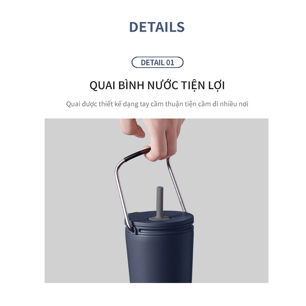 Ly giữ nhiệt LocknLock Bucket Tumbler 540ml Ống Hút LHC4268 Thép không gỉ 304, có quai xách - K-MALL