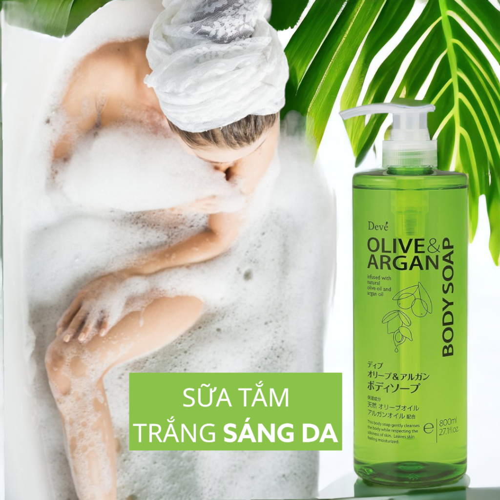 Sữa Tắm Dưỡng Sáng Mịn Da Sạch Sâu Deve Olive & Argan Body Soap (800ML)