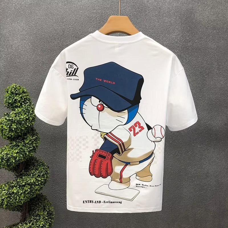 Áo thun nam tay lỡ HappyFamily form rộng trẻ trung in hình DORAEMON bóng chày chất cotton 100 cao cấp