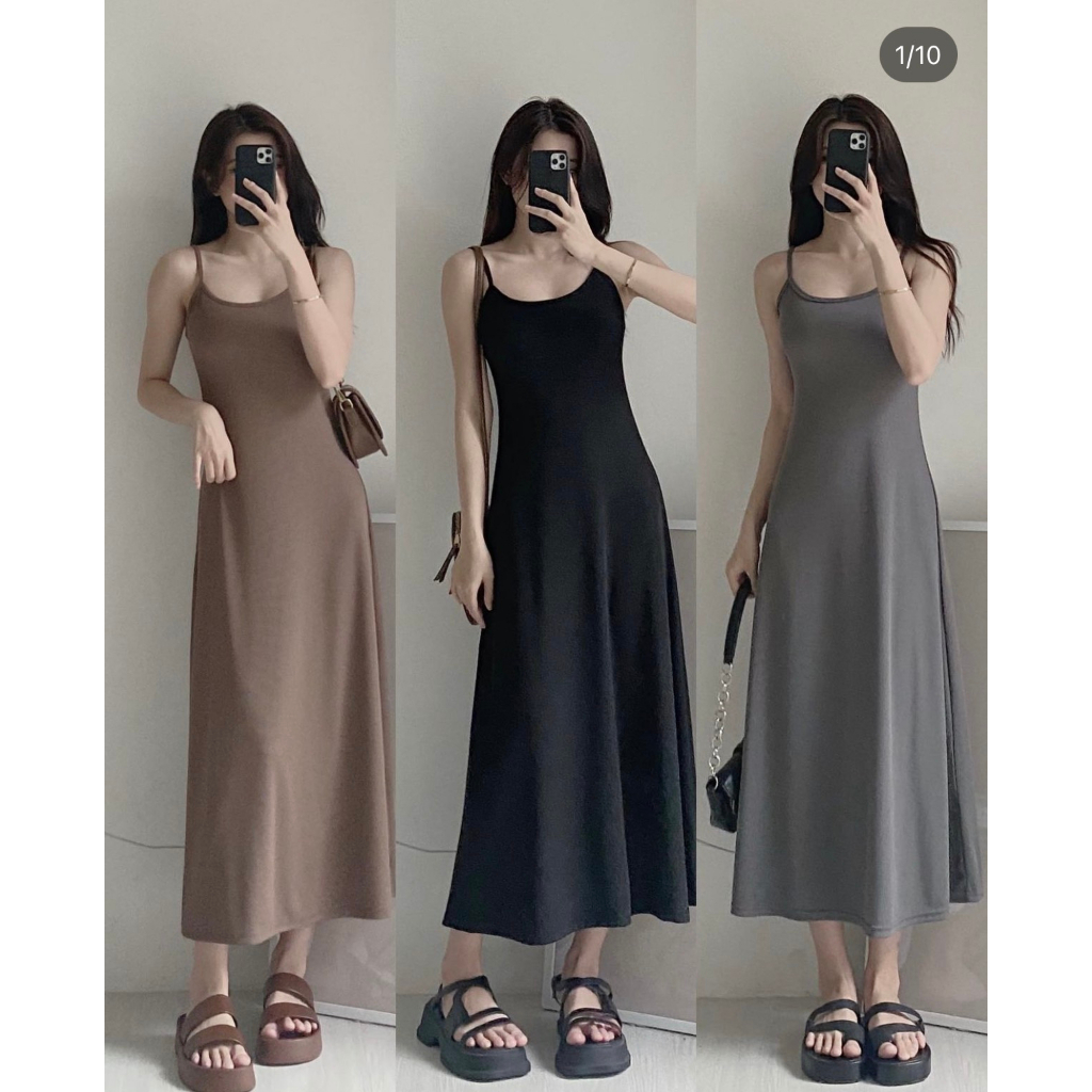 Váy 2 dây có nút điều chỉnh ngắn dài ôm body chất tăm lạnh co dãn ...