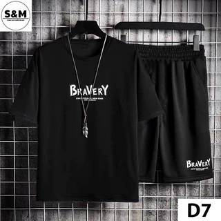 Bộ quần áo thun - in Chữ Bravery đen phong cách đơn giản đủ size 30-90kg