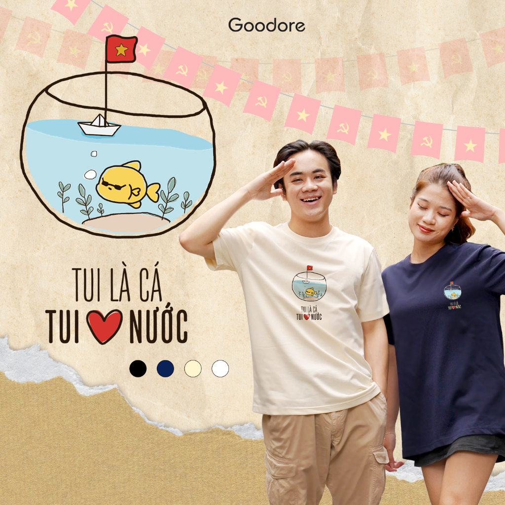 Áo thun cotton unisex nam nữ Goodore Cá Cool thoáng mát năng động form Oversize thiết kế độc đáo