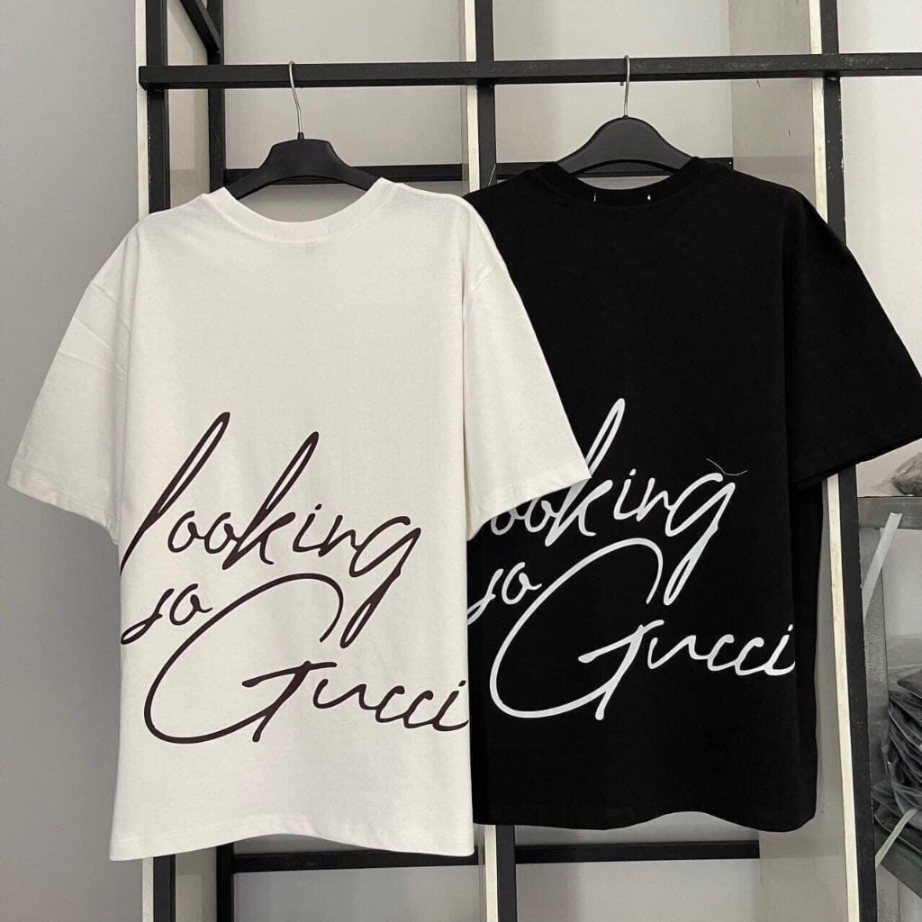 Áo Phông Tay Lỡ Looking Gucci, Áo Thun Cổ tròn Nam Nữ tay ngắn Cotton ...
