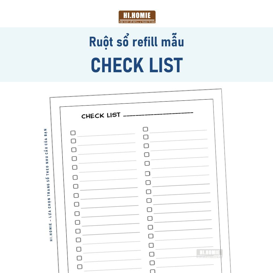Checklist - Danh sách việc cần làm | Ruột sổ còng, giấy refill A5, A4 ...