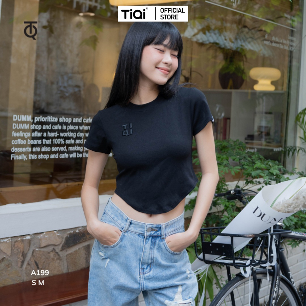 Áo croptop thun thêu logo TiQi Jeans A199