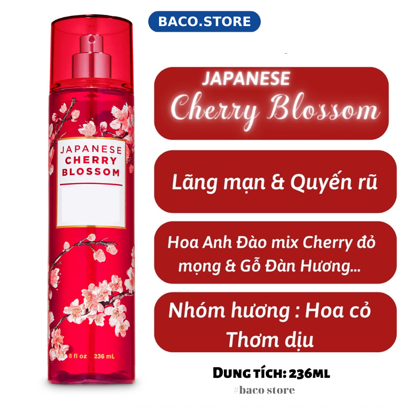 body mist Xịt thơm Japan Cherry Blossom 236ml Sang Trọng, Ngọt Ngào, Cá Tính