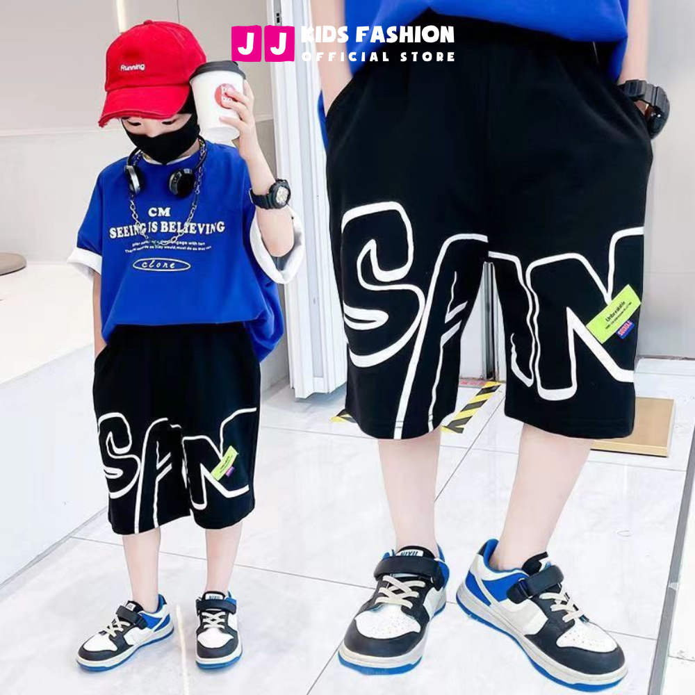 Quần đùi cộc cho bé trai in chữ vải thun size đại từ 11 đến 16 tuổi MS_B401  | JJ Kids Fashion