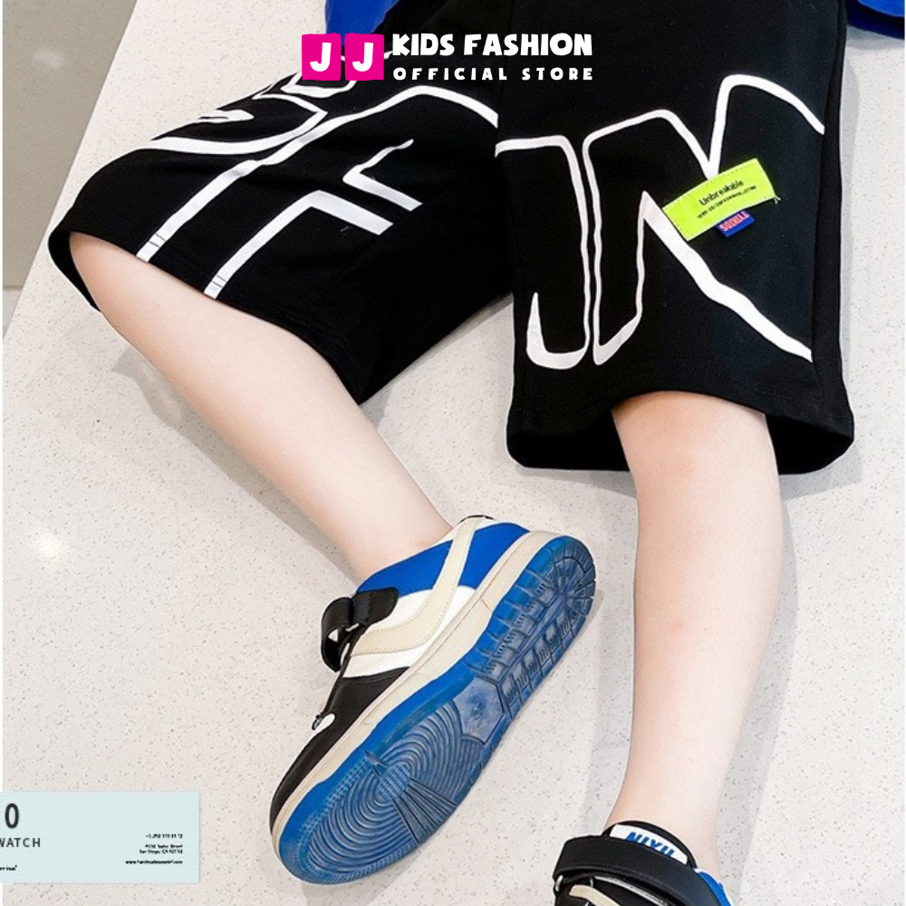 Quần đùi cộc cho bé trai in chữ vải thun size đại từ 11 đến 16 tuổi MS_B401  | JJ Kids Fashion