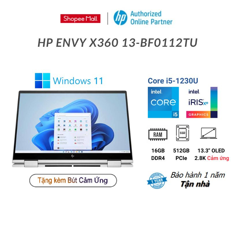 [Mã ELHP2TR5 giảm 12% đơn 18TR] Laptop HP Envy X360 13-bf0112TU (i5-1230U 16GB 512B | 13.3 OLED 2.8K)