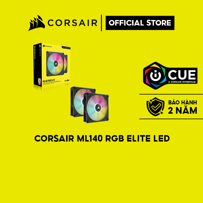 [Mã ELCL7 giảm 7% đơn 300K] Bộ 2 quạt máy tính 140mm Corsair ML140 RGB ELITE LED kèm Node Core/CO-9050115-WW