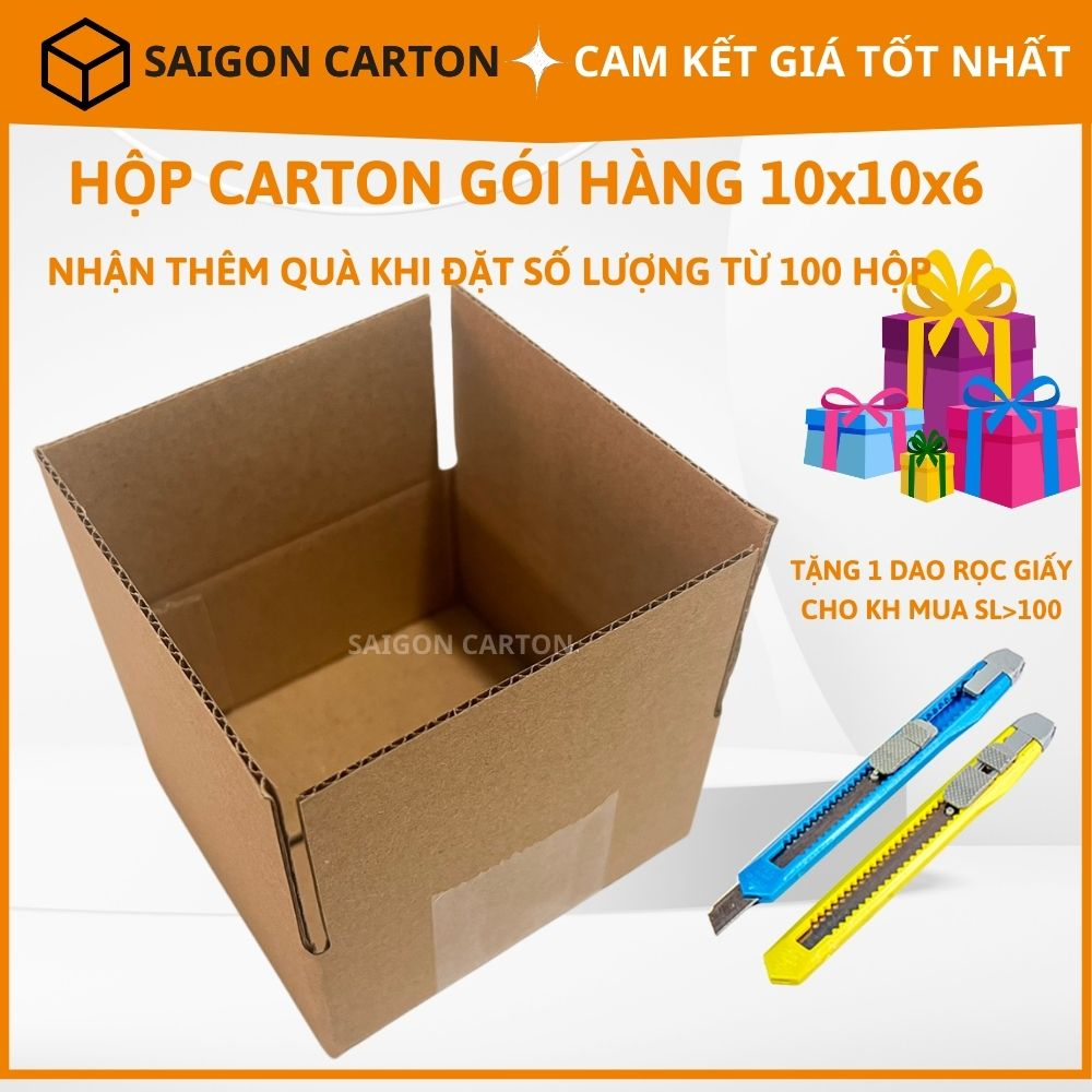 Bìa carton đóng gói hàng online ship COD size 10x10x6 cm bộ 100 hộp ...