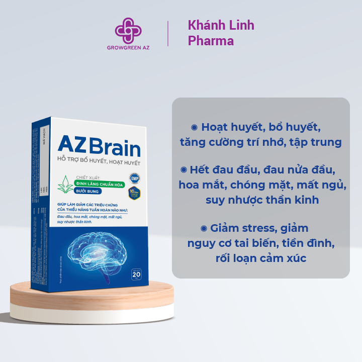 Ảnh AZBR-Viên Uống Bổ Não AZbrain tăng cường trí nhớ, giảm đau đầu, lưu thông máu não - Grow Green AZ(Hộp 20v) 1