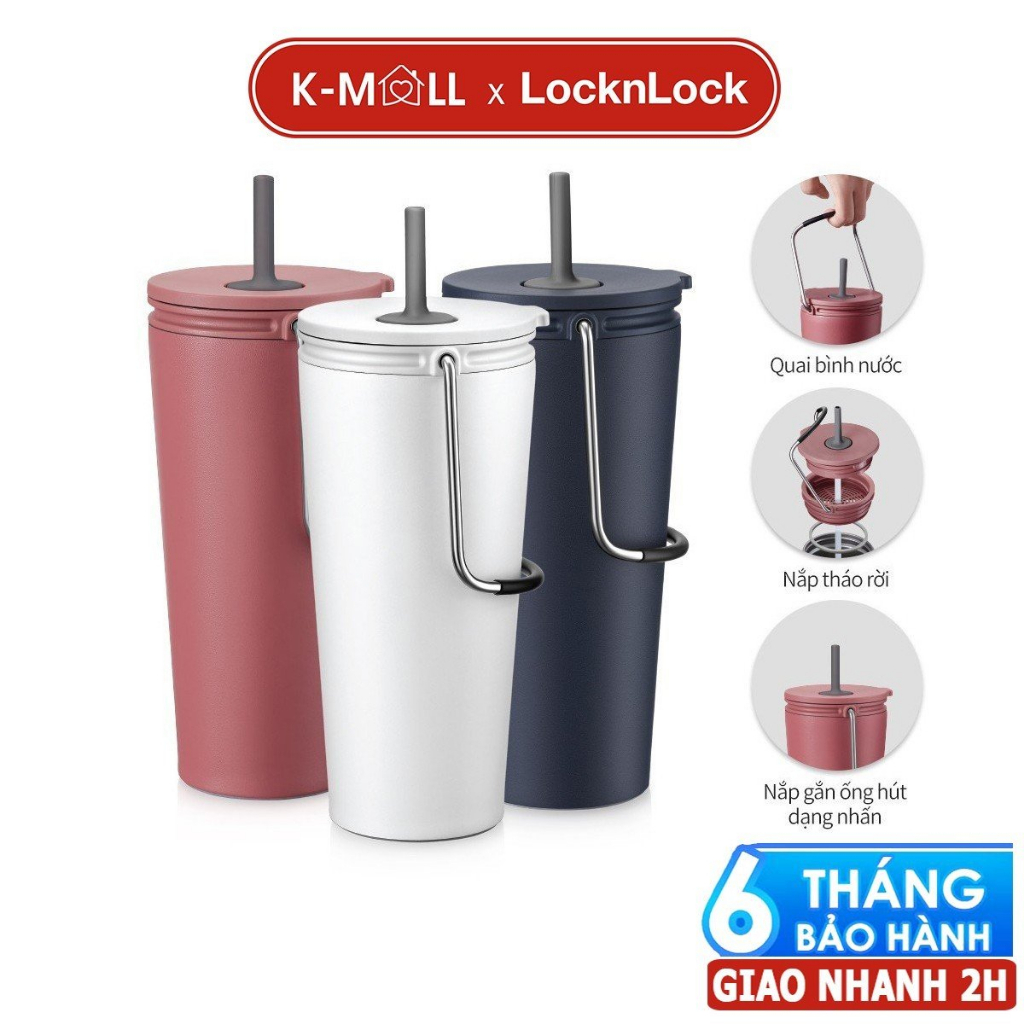 Ly giữ nhiệt LocknLock Bucket Tumbler 540ml Ống Hút LHC4268 , Thép không gỉ , có quai xách - K-MALL