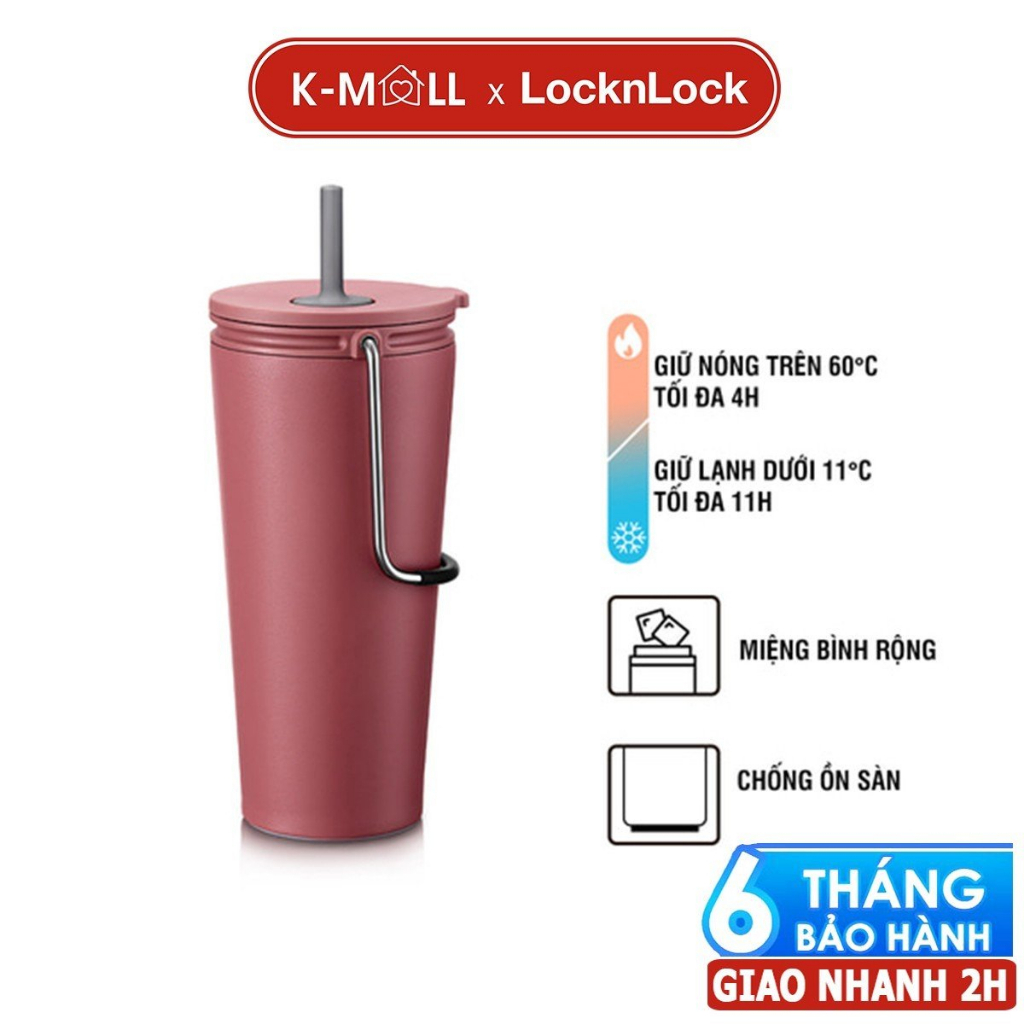Ly giữ nhiệt LocknLock Bucket Tumbler 540ml Ống Hút LHC4268 Thép không gỉ 304, có quai xách - K-MALL