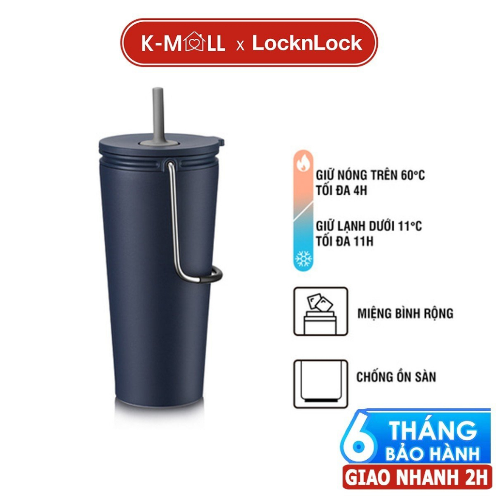 Ly giữ nhiệt LocknLock Bucket Tumbler 540ml Ống Hút LHC4268 Thép không gỉ 304, có quai xách - K-MALL