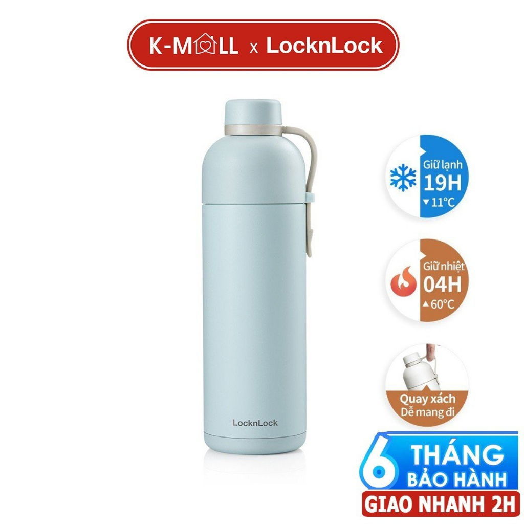 Bình giữ nhiệt LocknLock Belt Bottle LHC4267 490ml Xanh Mint , quai xách, thép không rỉ 304 - K-MALL