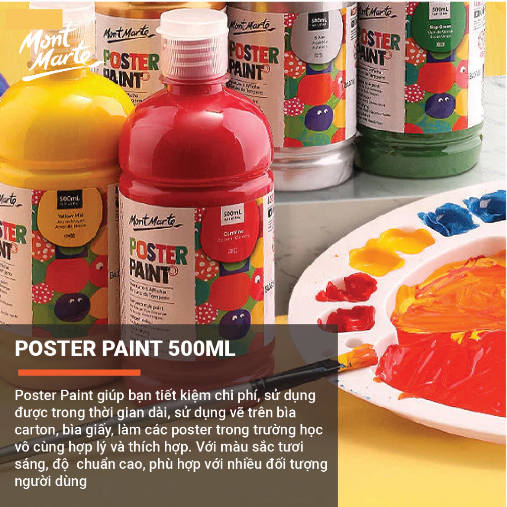 [Hỏa tốc HCM] Màu Nước Poster Tô Tượng Vẽ Đa Chất Liệu Cao Cấp Mont Marte Chai 500ml