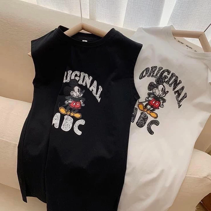 Váy suông cotton cho bé gái BAE KIDS 11kg đến 30kg họa tiết micky, váy suông bé gái, quần áo trẻ em cao cấp