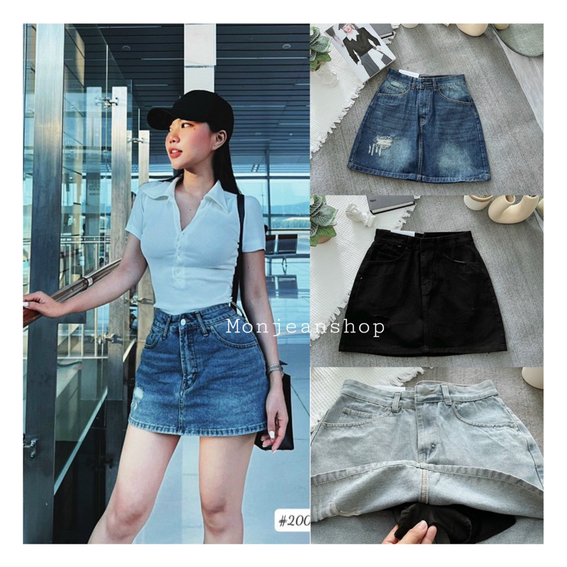 Chân Váy Jean Nữ (Bigsize 55-90kg) Có Quần Trong Phối Rách Nhẹ Ms2000 ...