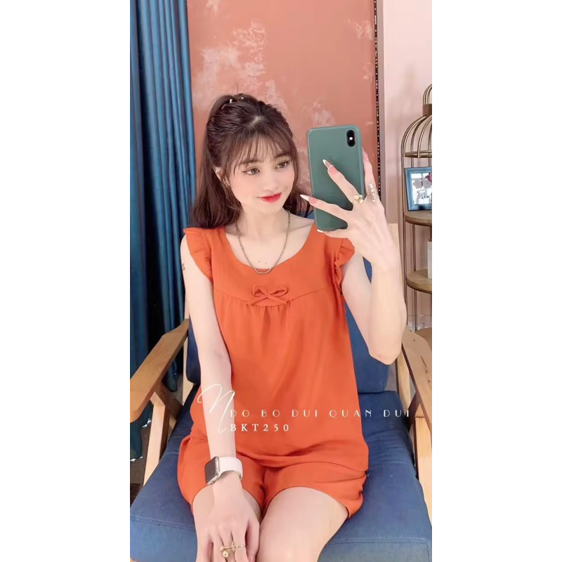 Đồ bộ mặc nhà tay con vải đũi dễ thương quần ko túi phom  40-72kg