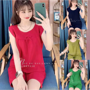 Đồ bộ mặc nhà tay con vải đũi dễ thương quần ko túi phom 40-72kg
