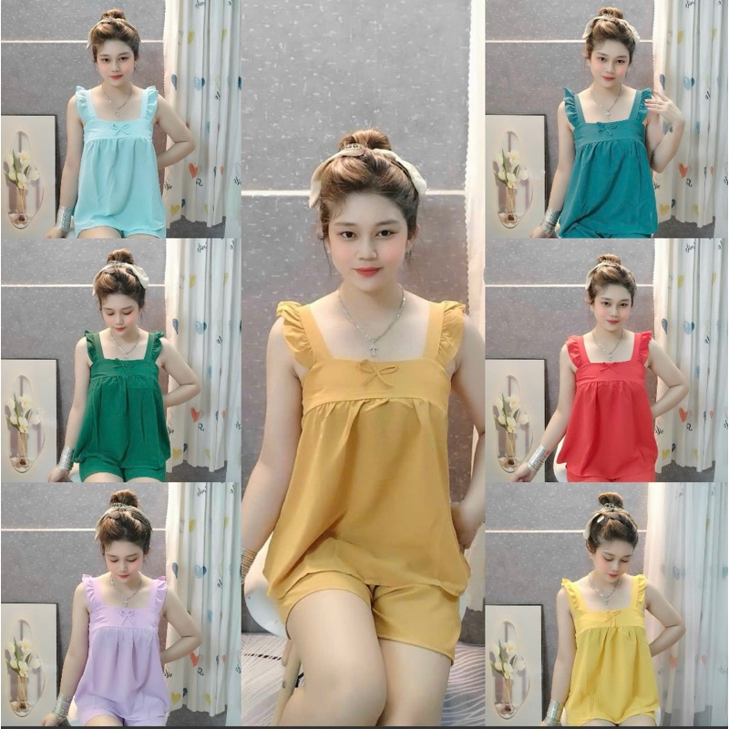 Bộ đồ mặc nhà vải đũi, đồ bộ mặc ngủ tay cánh tiên xinh phom 40-63kg