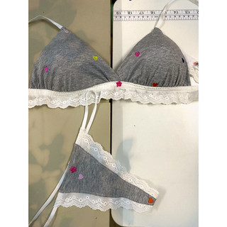 Set đồ lót thun cotton tone xám và xanh - Heart Set - Hàng handmade