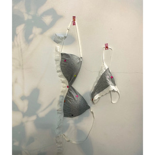 Set đồ lót thun cotton tone xám và xanh - Heart Set - Hàng handmade