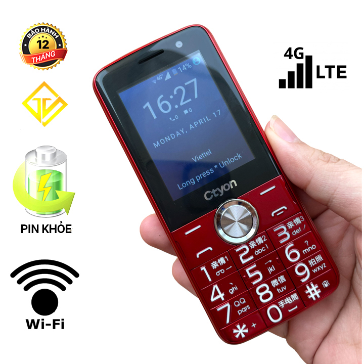 Điện thoại Ctyon 4G có wifi xem youtube , lướt web , màn 2.4 ,Phím to ...