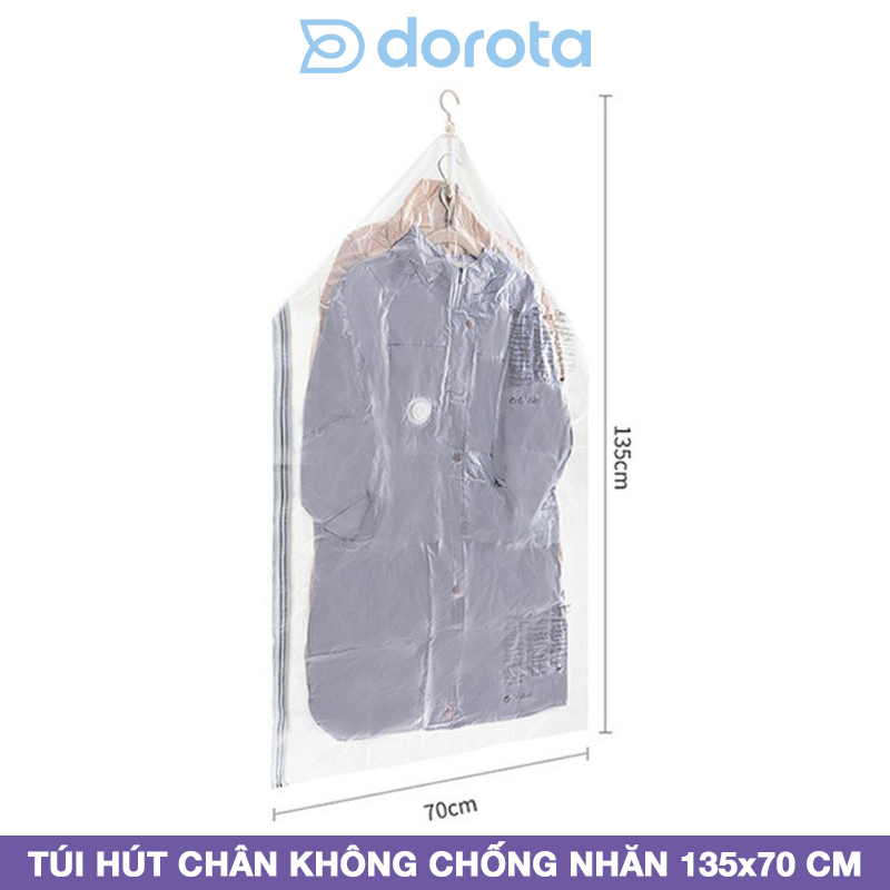 Túi chống nhăn hút chân không DOROTA bảo quản quần áo có móc treo loại to 135x70cm DG135